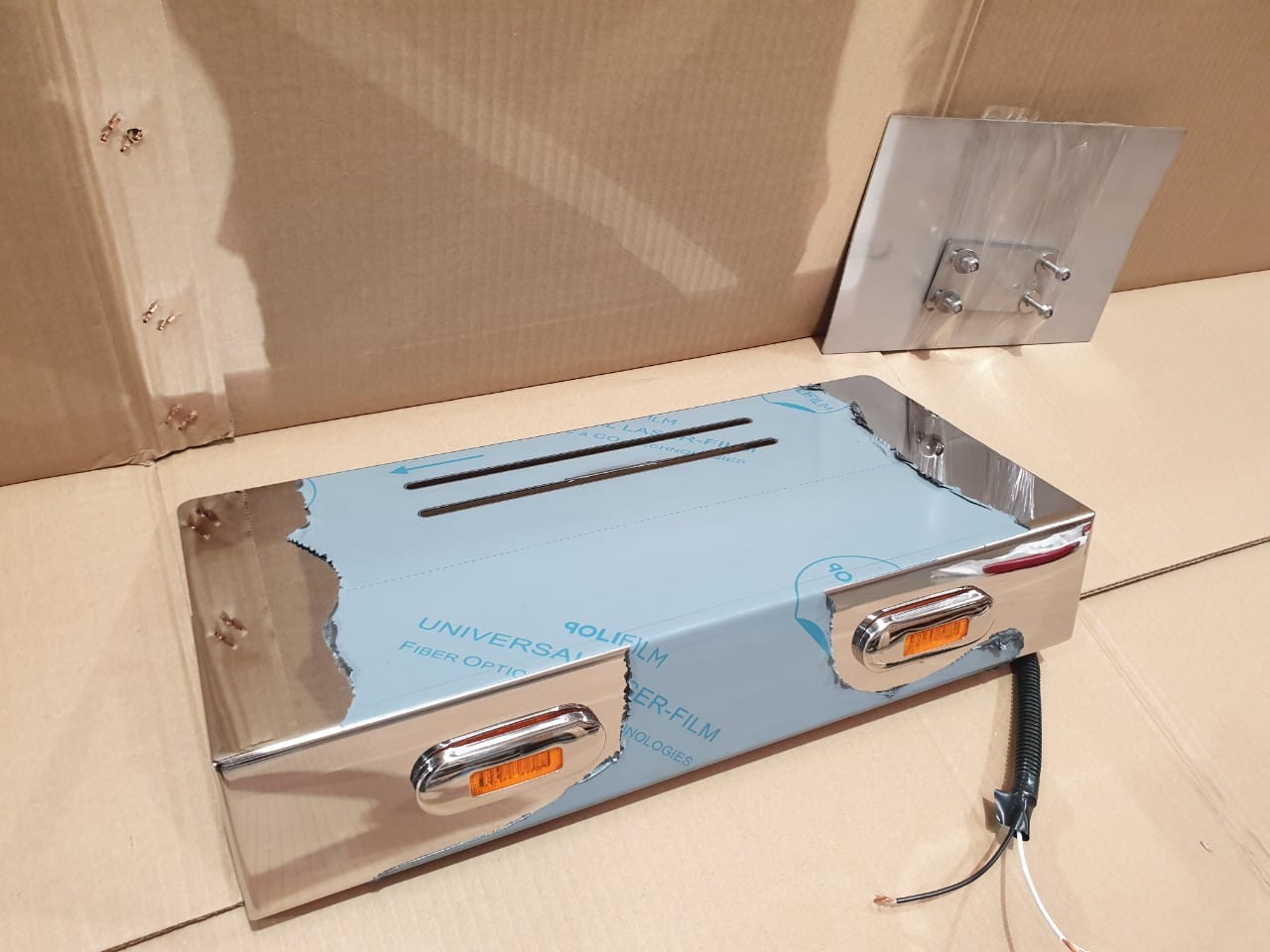 Stainless Steel Tank Skirt D Shape 450mm 2 Amber LED To Suit Mack/Volvo