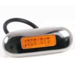 Amber multi-volt LED flush mount marker light with stainless steel trim