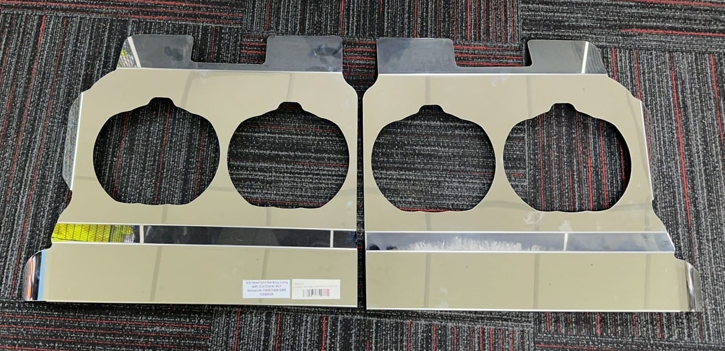 Stainless Steel Headlight Backings Long With Cut Out To Suit Kenworth T408/T409 SAR