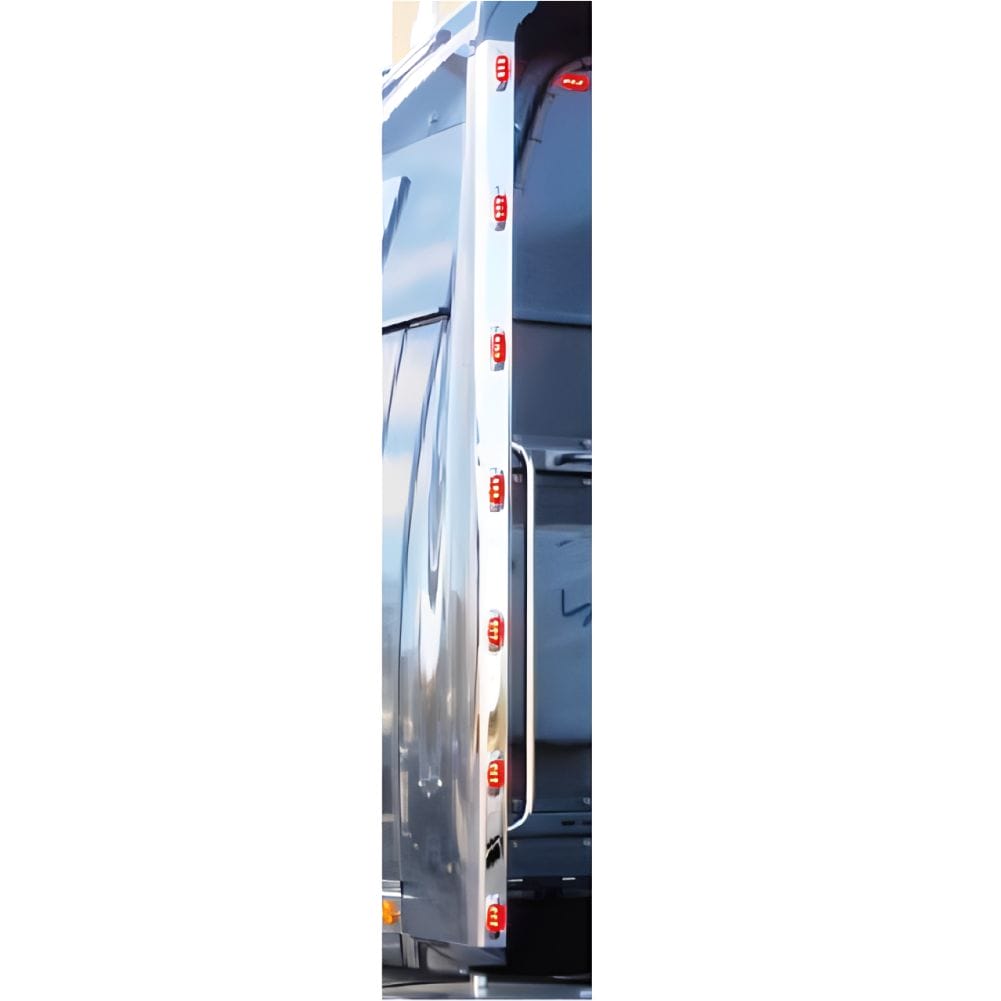 Stainless Steel Wing Extensions Red 7/14 LED Pair To Suit Western Star 4800/4900