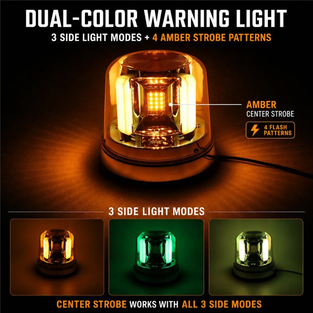 LED Multi Volt Amber/Green Revolving Flashing Light - Image 6
