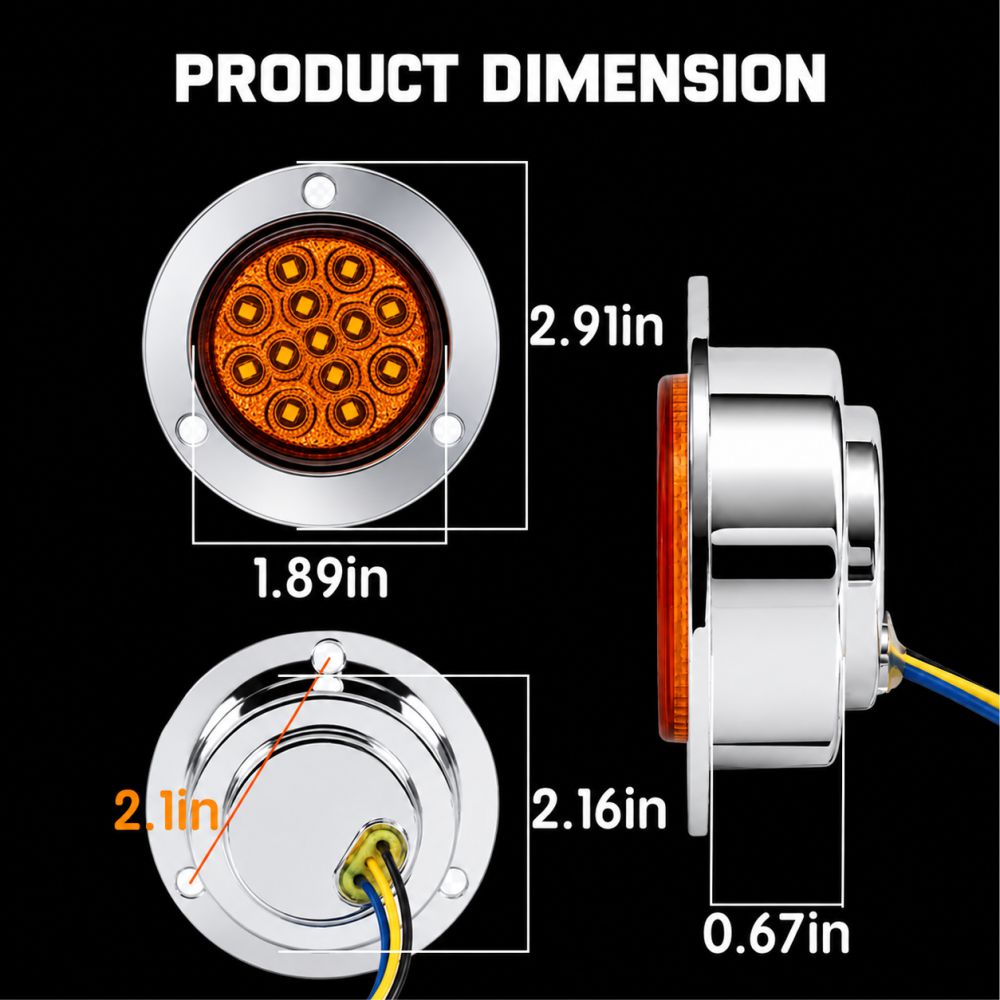 LED Multi-Volt 2 Inch Round With Bezel Light Amber - Image 3