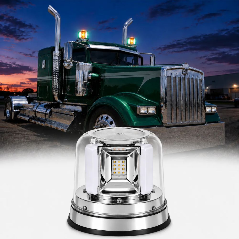 LED Multi Volt Amber/Green Revolving Flashing Light - Image 3
